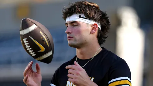 Quarterback Beau Pribula #9 of the Missouri Tigers.
