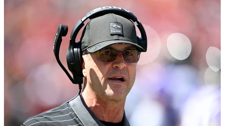 John Harbaugh looks on in the 1st quarter during a preseason game on August 23, 2025, Maryland.