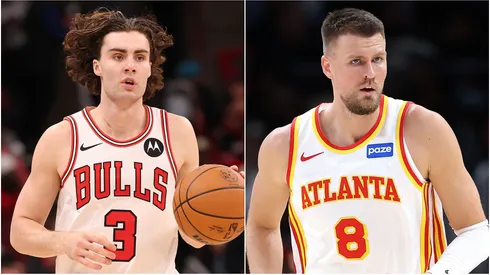 Josh Giddey of Chicago Bulls and Kristaps Porzingis of Atlanta Hawks.