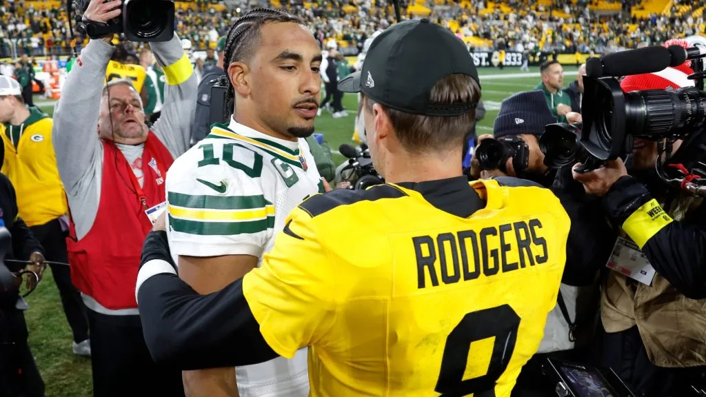 Aaron Rodgers with Jordan Love