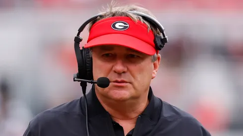Kirby Smart at Sanford Stadium on October 4, 2025 in Athens, Georgia.