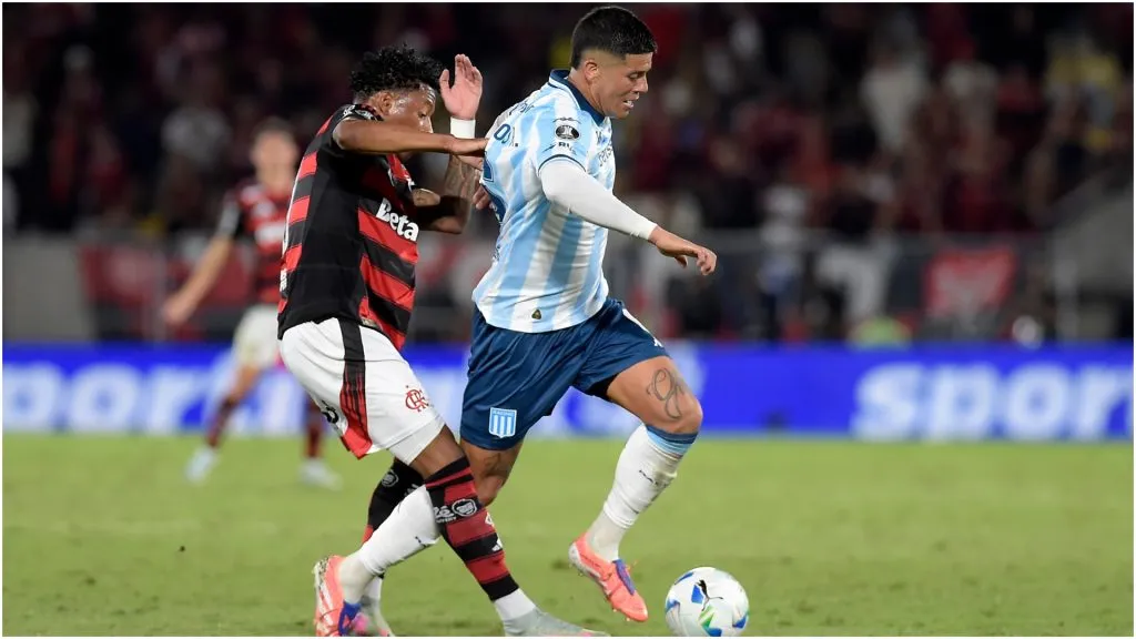 Marcos Rojo of Racing Club is challenged by Gonzalo Plata of Flamengo – Dhavid Normando/Getty Images