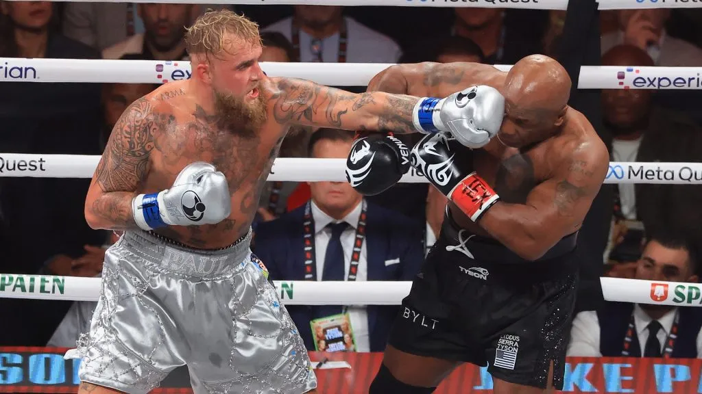 Jake Paul throws a left on Mike Tyson during a heavyweight bout. Christian Petersen/Getty Images