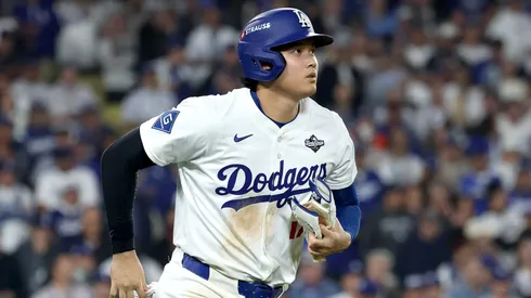 Shohei Ohtani #17 of the Los Angeles Dodgers walks.