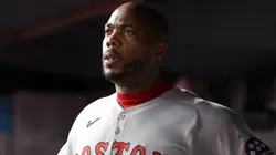 Aroldis Chapman #44 of the Boston Red Sox looks on.