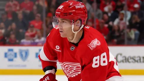 Patrick Kane #88 of the Red Wings skates with the puck.