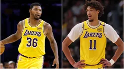 Marcus Smart and Jaxson Hayes of the Los Angeles Lakers.