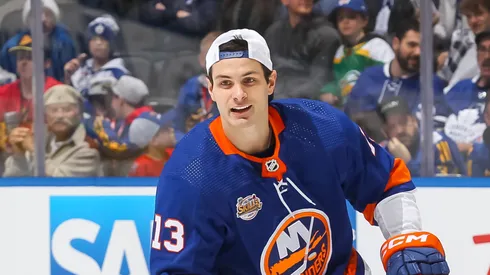 Mathew Barzal #13 of the New York Islanders at Scotiabank Arena.