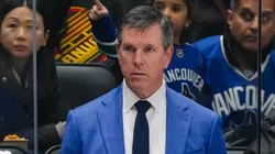 Mike Sullivan against the Vancouver Canucks on October 28, 2025 in Vancouver, British Columbia, Canada.