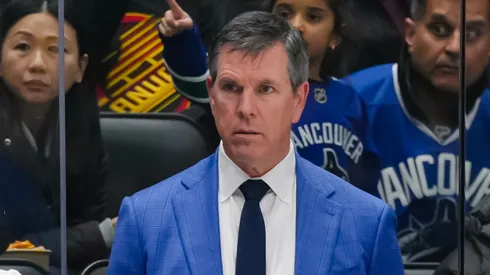 Mike Sullivan against the Vancouver Canucks on October 28, 2025 in Vancouver, British Columbia, Canada.
