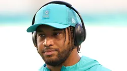 Tua Tagovailoa warms up prior to the game against the Ravens on October 30, 2025, Florida.