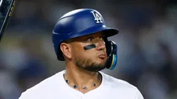 Miguel Rojas reacts to his strike out on August 04, 2025 in Los Angeles, California.