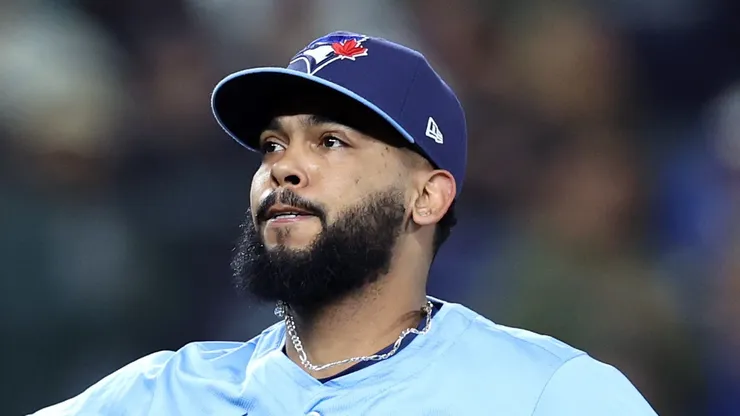 Seranthony Dominguez celebrates on the field after defeating the Seattle Mariners on October 16, 2025 in Seattle.