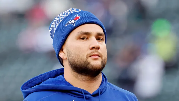 Bo Bichette looks on before game three of the ALCS on October 15, 2025 in Seattle.