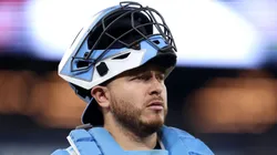 Alejandro Kirk looks on vs the Dodgers during the 2025 World on October 31, 2025 in Toronto.