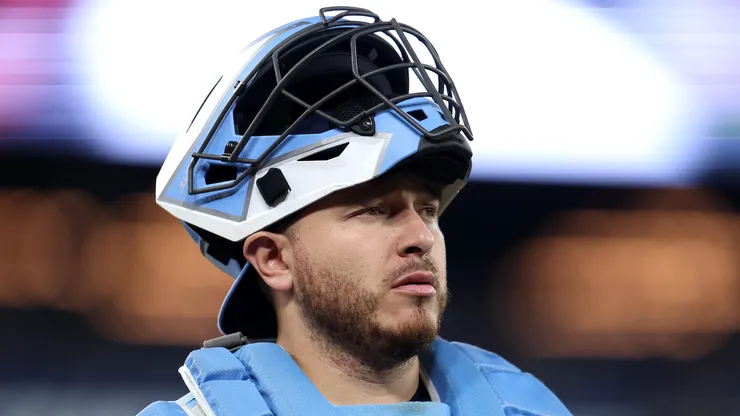 Alejandro Kirk looks on vs the Dodgers during the 2025 World on October 31, 2025 in Toronto.