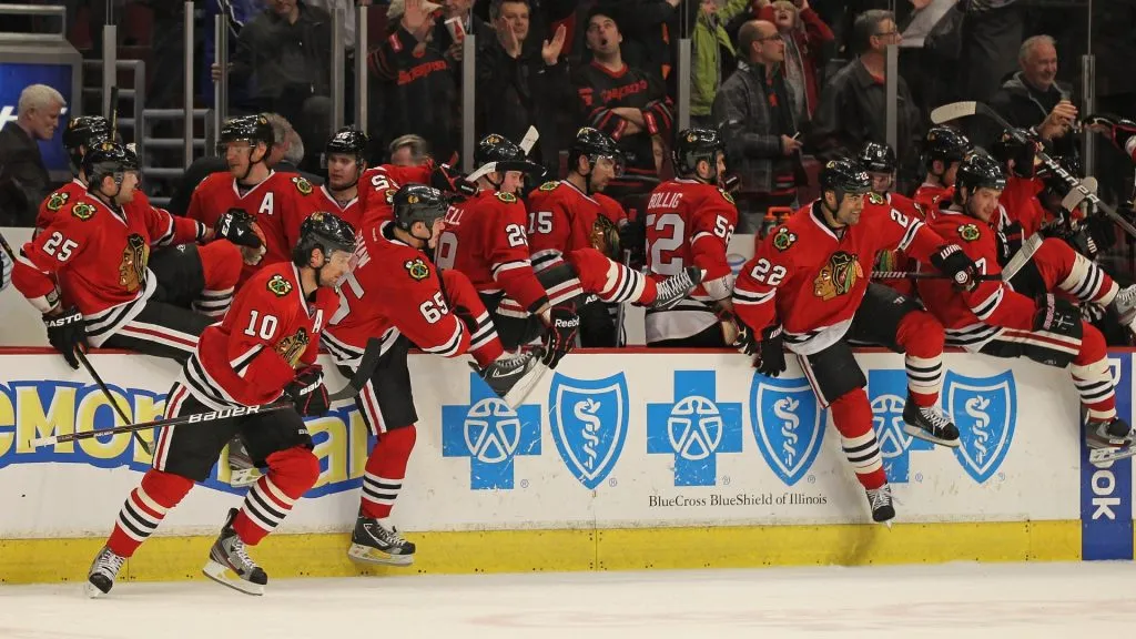 Members of the Chicago Blackhawks in 2012. (Source: Jonathan Daniel/Getty Images)
