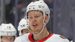 Brady Tkachuk #7 of the Ottawa Senators celebrates a goal.