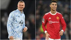 Erling Haaland of Manchester City and Cristiano Ronaldo during his time with Manchester United.