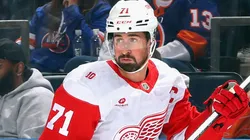Dylan Larkin (#71) of the Red Wings looks on from the ice.