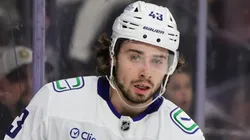 Quinn Hughes at T-Mobile Arena on December 19, 2024 in Las Vegas, Nevada.