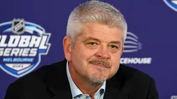 Head coach Todd McLellan speaks during a press conference.