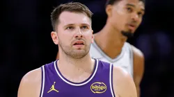 Luka Doncic reacts during a game against the San Antonio Spurs.