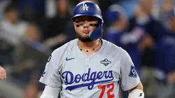 Miguel Rojas #72 of the Los Angeles Dodgers reacts after striking out.