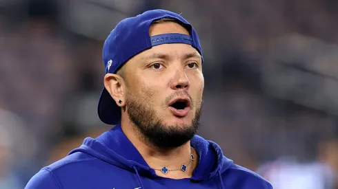 Miguel Rojas reacts before the game against the Blue Jays on November 01, 2025 in Toronto.