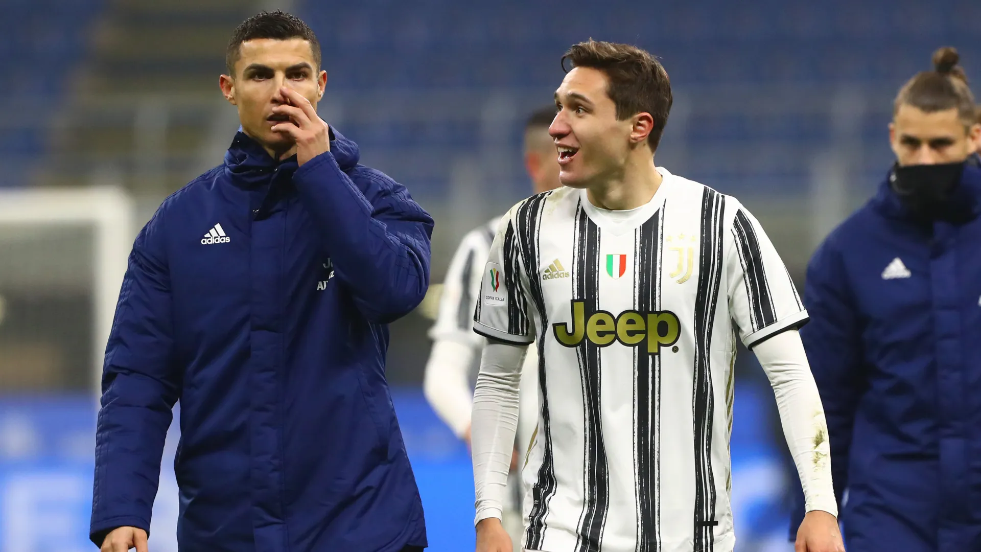 Cristiano Ronaldo and Federico Chiesa after a Coppa Italia game. (Getty Images)