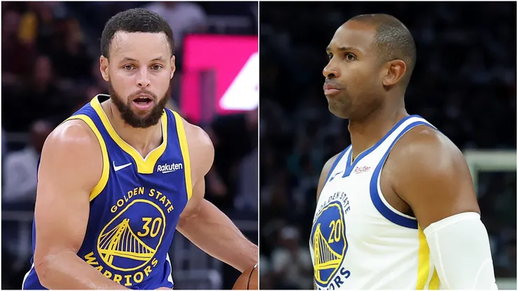 Stephen Curry and Al Horford of the Golden State Warriors.