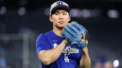 Hyeseong Kim warms up before the game vs the Blue Jays on November 01, 2025 in Toronto.