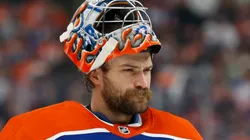 Stuart Skinner at Rogers Place on October 8, 2025 in Edmonton, Canada.