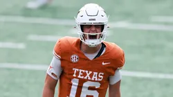Arch Manning at Darrell K Royal-Texas Memorial Stadium on November 01, 2025 in Austin, Texas.