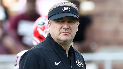 Kirby Smart at Davis Wade Stadium on November 08, 2025 in Starkville, Mississippi.