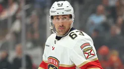 Brad Marchand #63 of the Florida Panthers looks on during an NHL game.