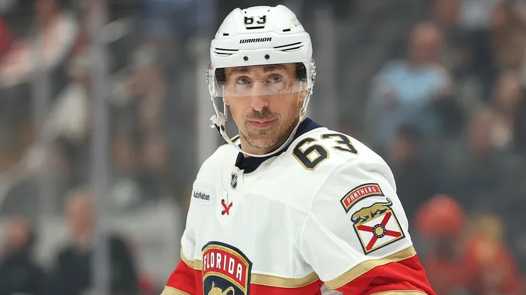 Brad Marchand #63 of the Florida Panthers looks on during an NHL game.