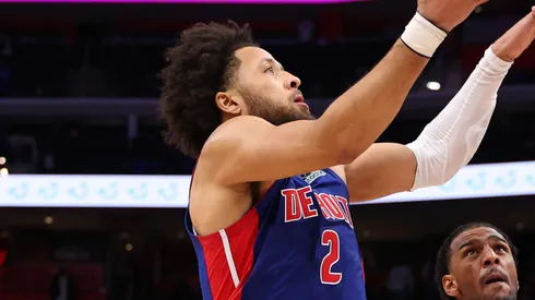Cade Cunningham #2 of the Detroit Pistons takes a shot.