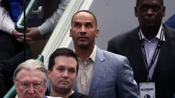 General Manager Nico Harrison of the Dallas Mavericks looks on.