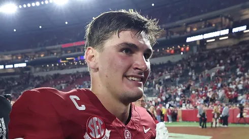 Ty Simpson at Bryant-Denny Stadium on November 08, 2025 in Tuscaloosa, Alabama.