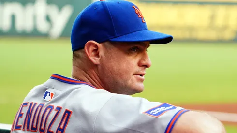 Carlos Mendoza #64 of the New York Mets looks on.