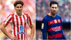 Julian Alvarez of Atletico Madrid and Lionel Messi during his time with Barcelona.