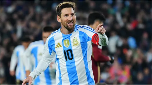 Lionel Messi of Argentina celebrates a goal.