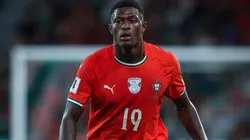 Nuno Mendes of Portugal controls the ball.