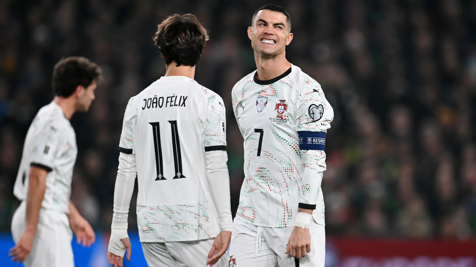 Crisitano Ronaldo reacts during the game against Ireland. (Getty Images)