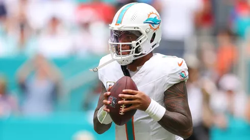 Tua Tagovailoa #1 of the Miami Dolphins in 2025.