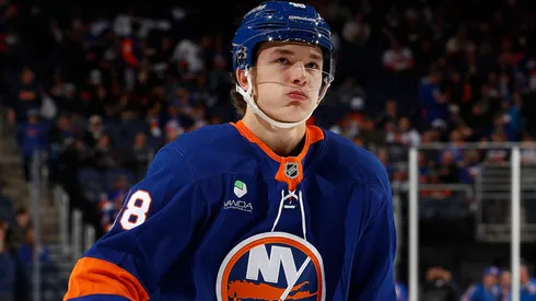 Matthew Schaefer #48 of the New York Islanders in action.