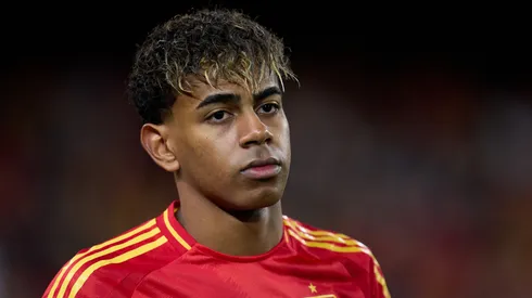 Lamine Yamal reacts during a UEFA Nations League match. 