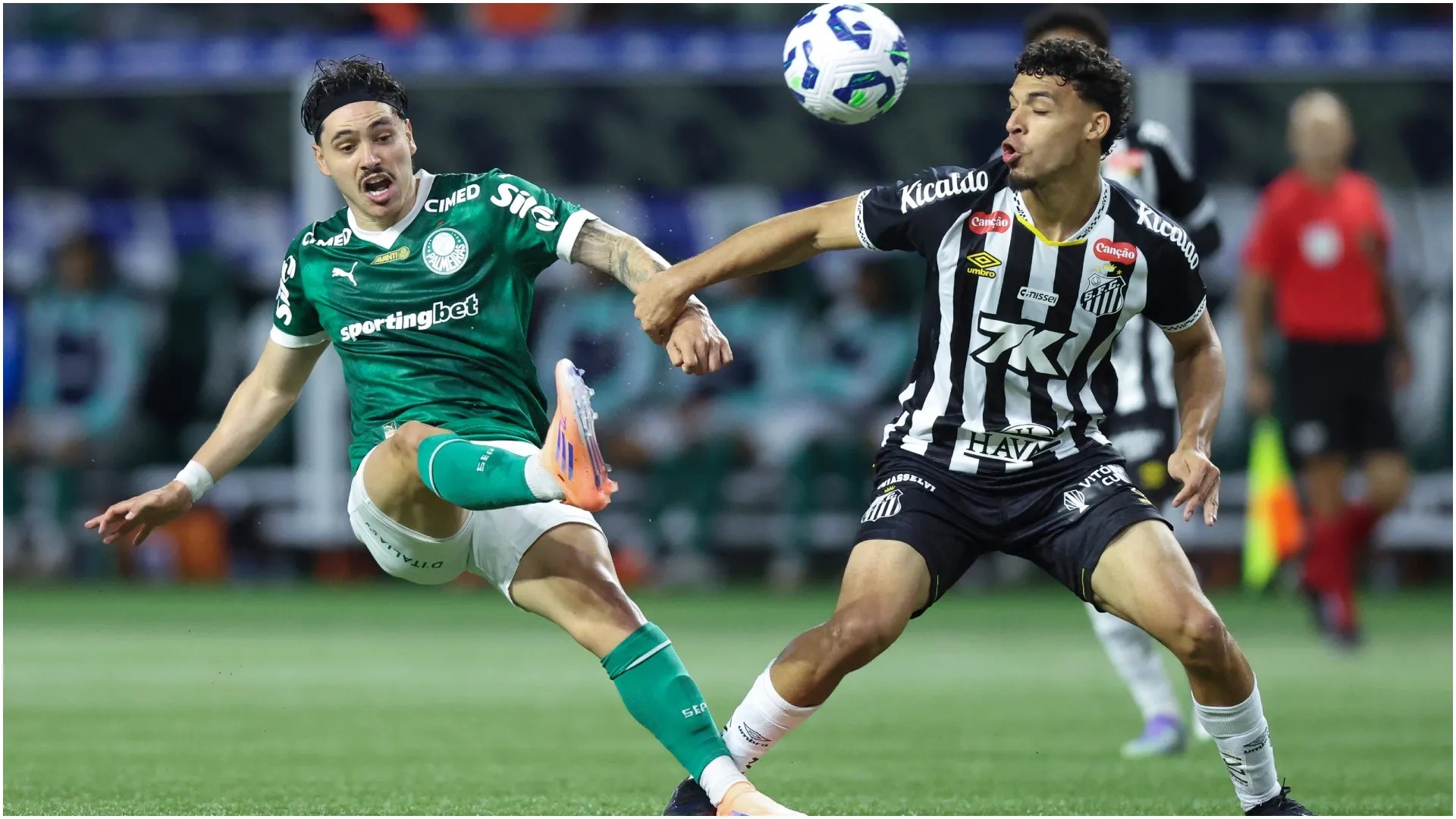 Maurício Magalhães of Palmeiras and Victor Hugo of Santos – Alexandre Schneider/Getty Images