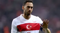 Hakan Calhanoglu of Turkiye looks on during the FIFA World Cup 2026 qualifier.